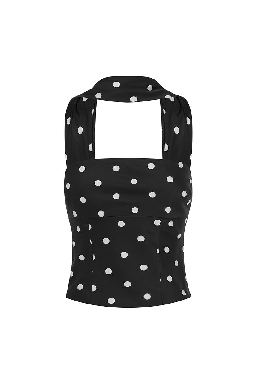 BLAINE REVERSE HALTER TOP - BLACK/WHITE POLKA - BLAINETOP
