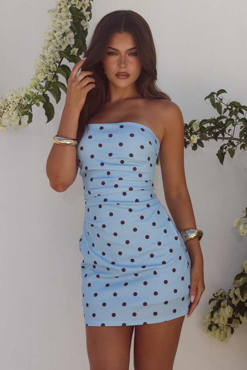 CAIRO STRAPLESS MINI DRESS - SKY BLUE/CHOC POLKA XXL - CAIROSTRAPLESSMINIDRESS-SKYBLUECHOCPOLKA-1