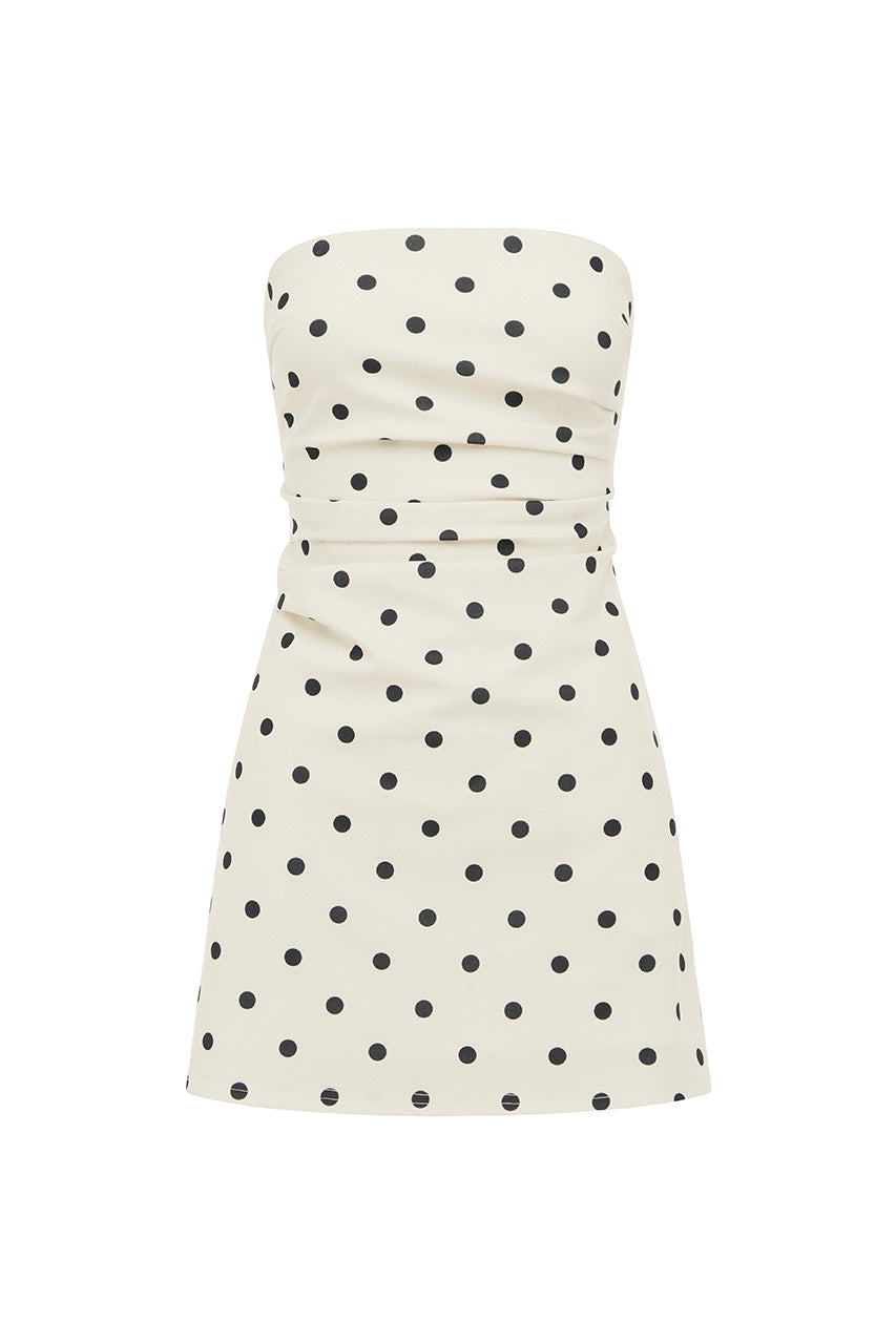 CAIRO STRAPLESS MINI DRESS - WHITE/BLACK POLKA - CAIROSTRAPLESSMINIDRESS-WHITEBLACKPOLKA-09