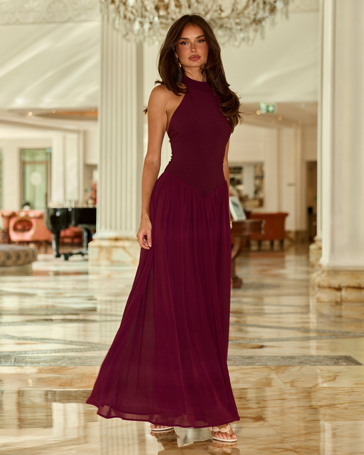 CALIANA HIGH NECK MAXI DRESS - PLUM XXL - CALIANAHIGHNECKMAXIDRESS-PLUM