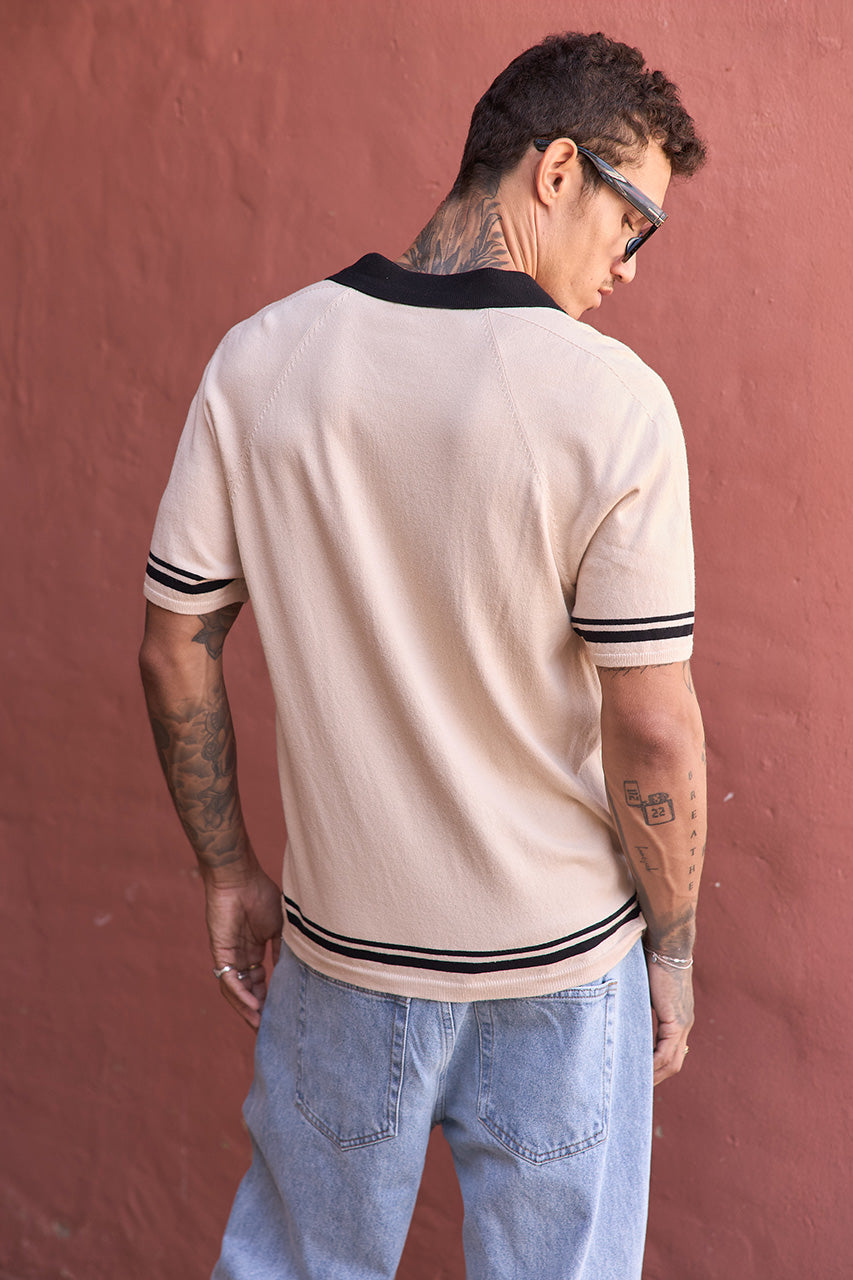CARSON RAGLAN SLEEVE KNIT TOP  - SAND/BLACK