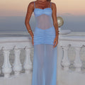 CASSIE GLITTER MESH MAXI DRESS - BLUEBELL