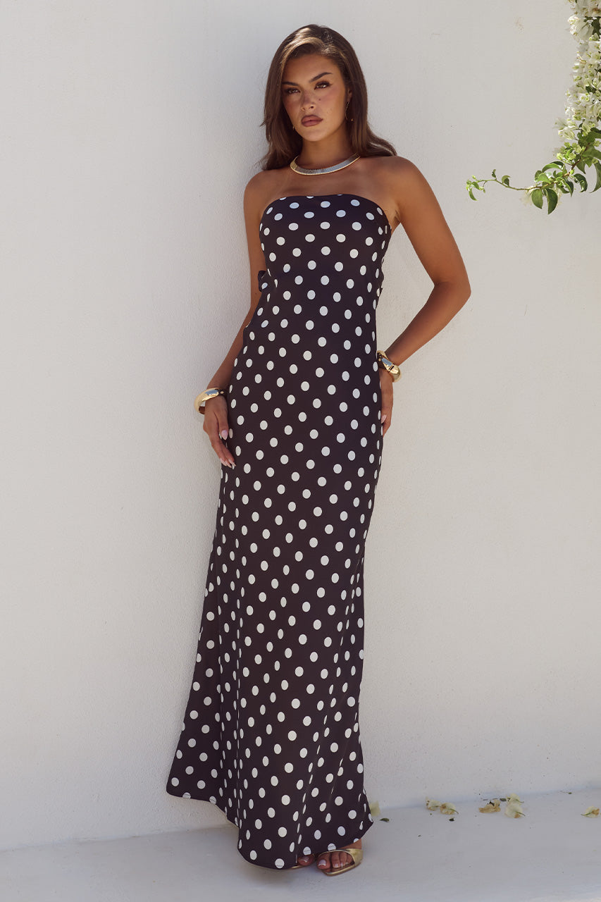 CELESTE STRAPLESS MAXI DRESS - BLACK/WHITE POLKA - CELESTESTRAPLESSMAXIDRESS-BLACKWHITEPOLKA