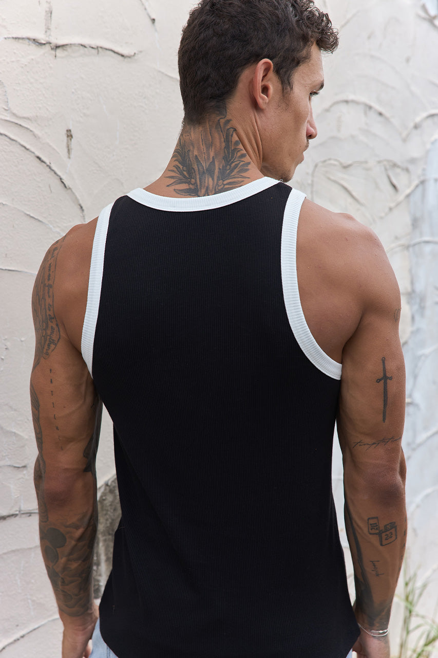 CHRIS RIBBED TANK - BLACK/OFF WHITE
