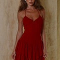 CLARA HALTER RUFFLE MINI DRESS - CHERRY