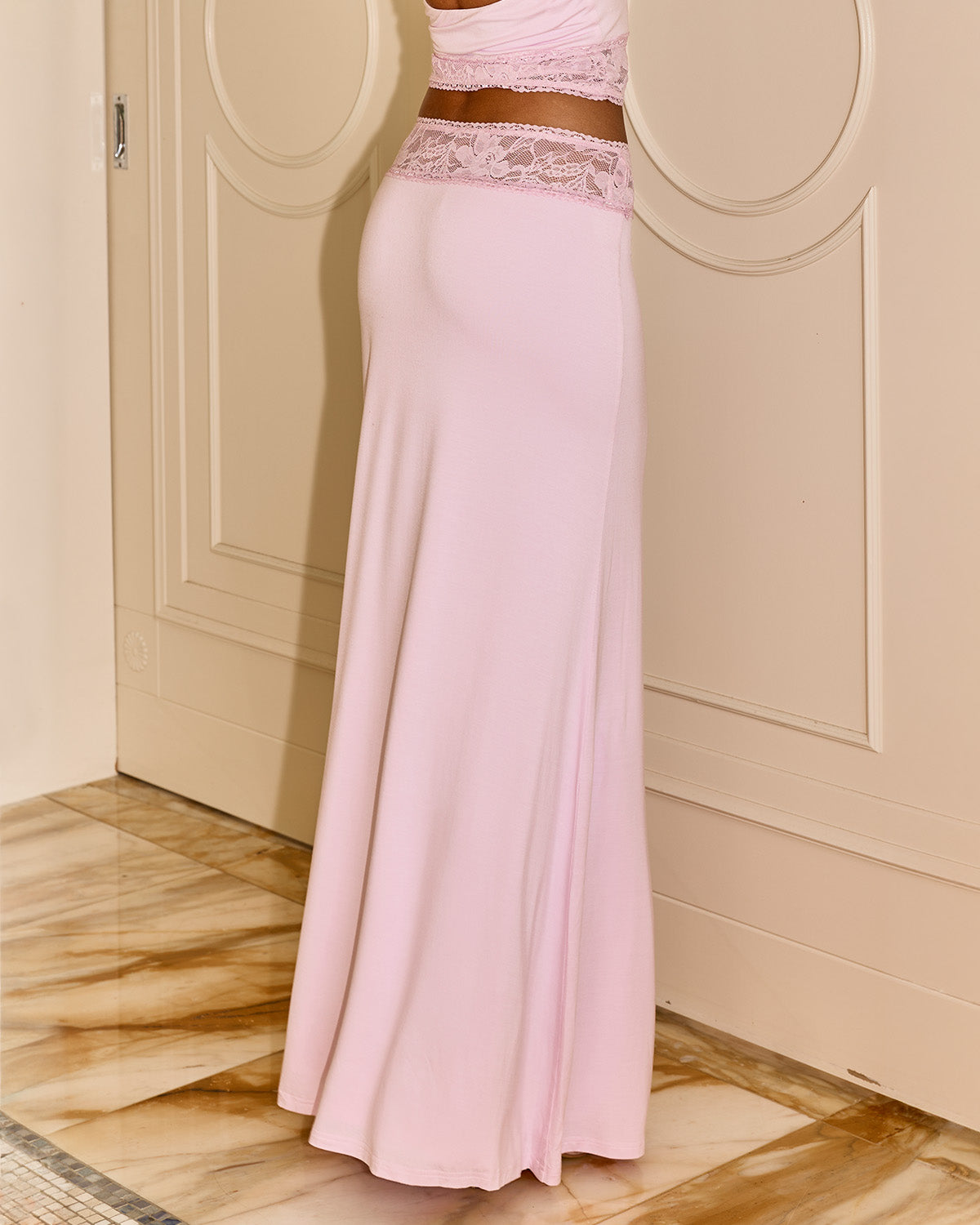 CLAUDIA LACE WAISTBAND MAXI SKIRT - PINK - CLAUDIAHALTERLACEHEMTOPXCLAUDIALACEWAISTBANDMAXISKIRT-PINK-7