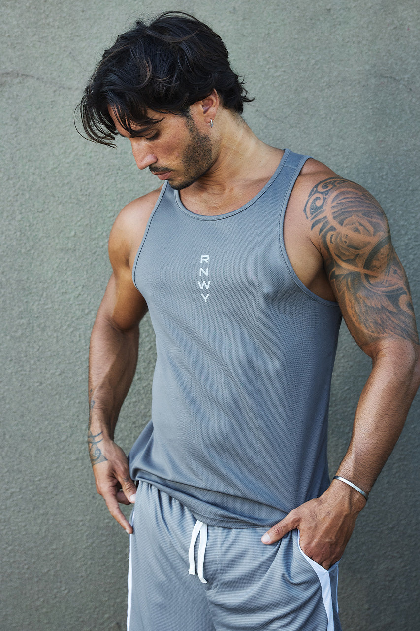 COSMO MUSCLE TANK TOP - GREY - COSMOMUSCLETANKTOP-GREYxLEODRAWSTRINGSHORTS-DARKGREY-04