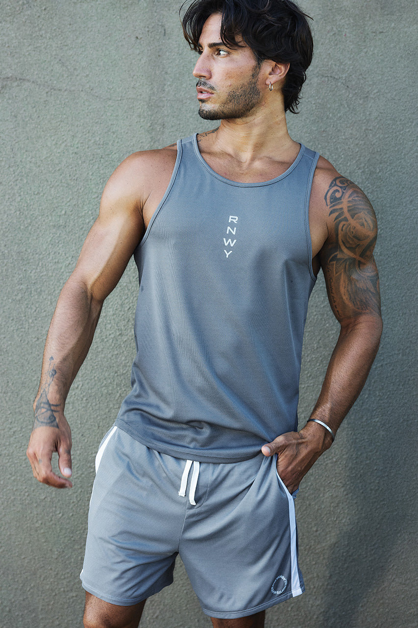 COSMO MUSCLE TANK TOP - GREY - COSMOMUSCLETANKTOP-GREYxLEODRAWSTRINGSHORTS-DARKGREY-09