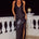 COURTNEY FAUX FUR TRIM MAXI DRESS - BLACK