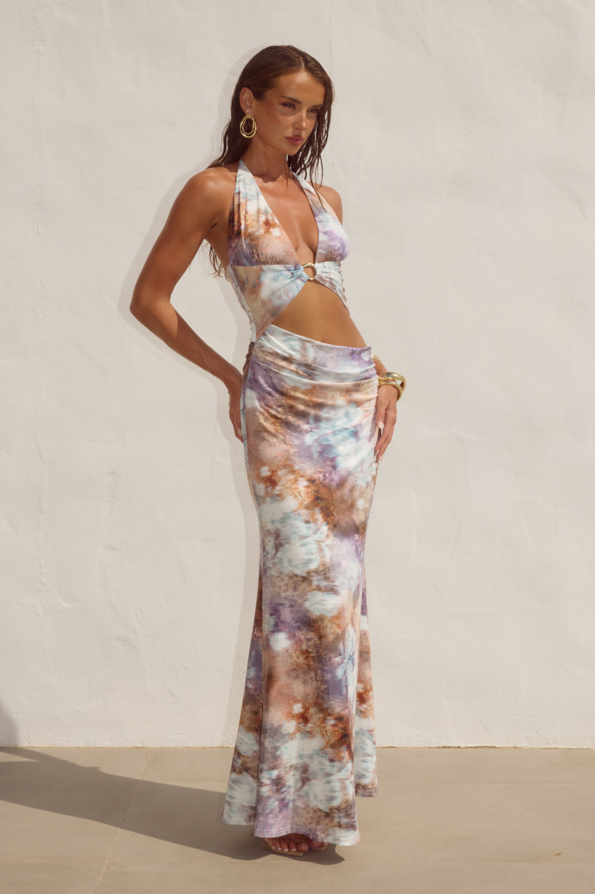 LUMIA HALTER CUTOUT MAXI DRESS - ZARLA CHOC - CR1_75631