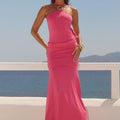 ALOLA HALTER RUCHED MAXI DRESS - HOT PINK