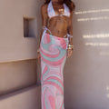 CYRUS LOW WAIST SHEER MAXI SKIRT - CAMINO PINK