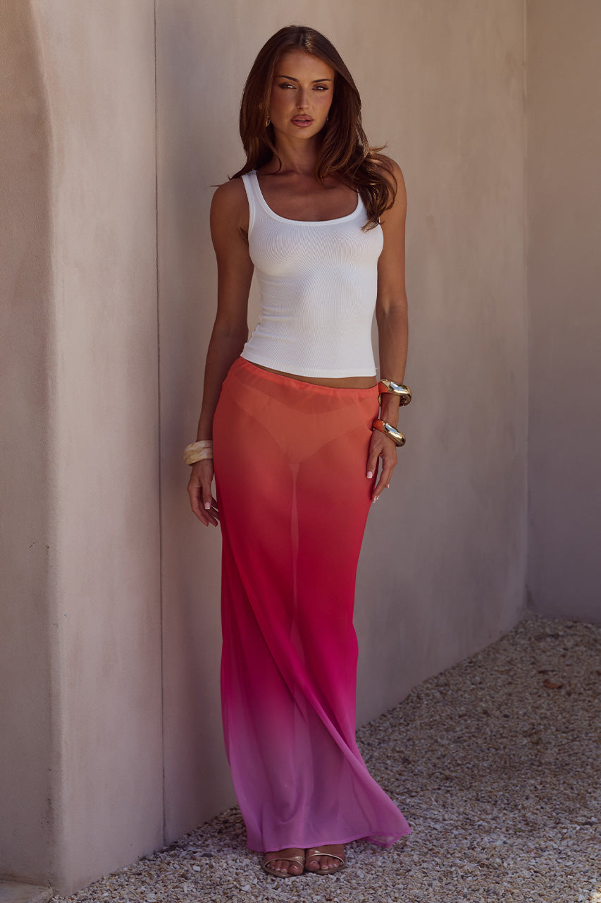 CYRUS LOW WAIST SHEER MAXI SKIRT - TROPICALE OMBRE - CYRUSLOWWAISTSHEERMAXISKIRT-TROPICALEOMBRE