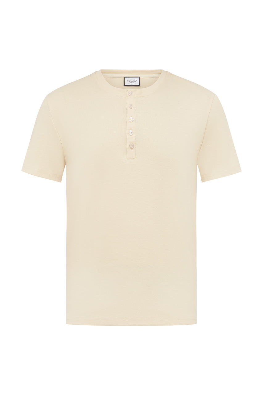 DAMIEN HENLEY NECK T-SHIRT - BISCUIT - DAMIENHENLEYNECKT-SHIRT-BISCUIT