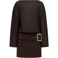 DARIA BOAT NECK MINI DRESS - CHOCOLATE