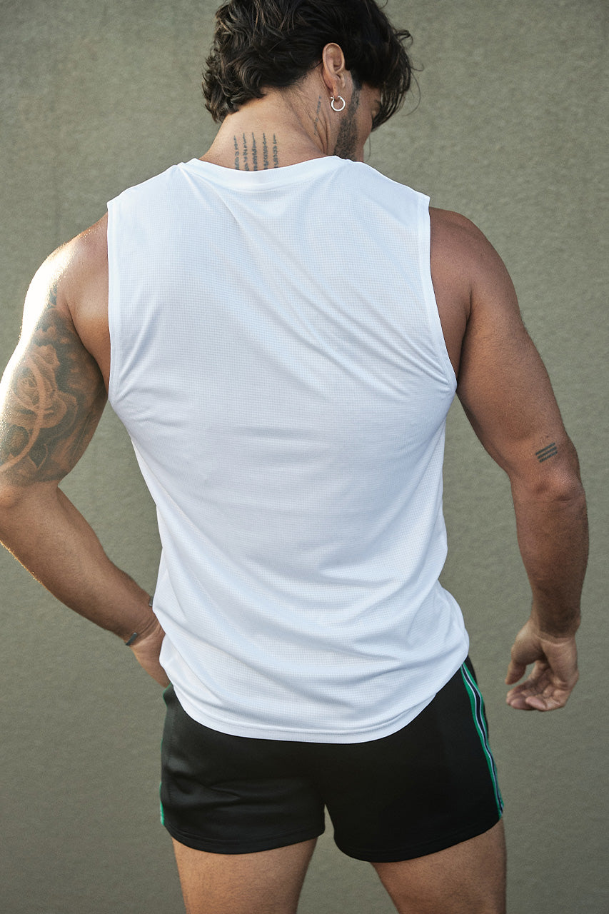 DASH FITTED TANK TOP - WHITE - DASHFITTEDTANKTOP-WHITExPAXTONELASTICWAISTSHORTS-BLACK-05