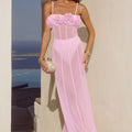 DEMI SHEER FLOWER TRIM MAXI DRESS & BELLA BRIEF - MUSK