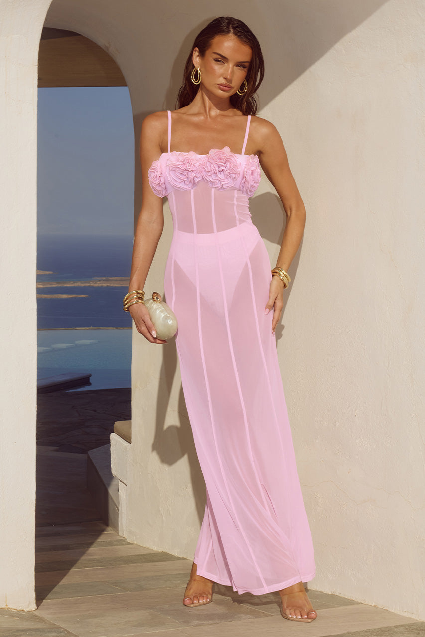DEMI SHEER FLOWER TRIM MAXI DRESS & BELLA BRIEF - MUSK - DEMISHEERFLOWERTRIMMAXIDRESS-MUSK-1
