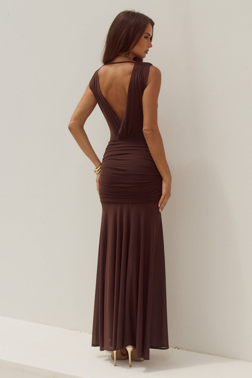 DESERAE LOW PLUNGE MAXI DRESS - CHOCOLATE - DESERAELOWPLUNGEMAXIDRESS-CHOCOLATE-4