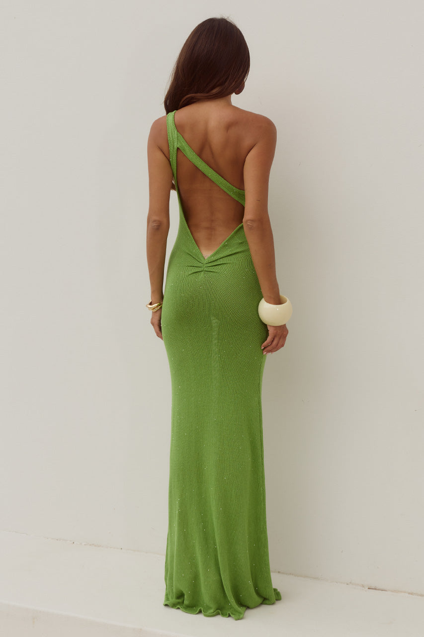 DIANA ASYMMETRIC NECK MAXI DRESS - KIWI