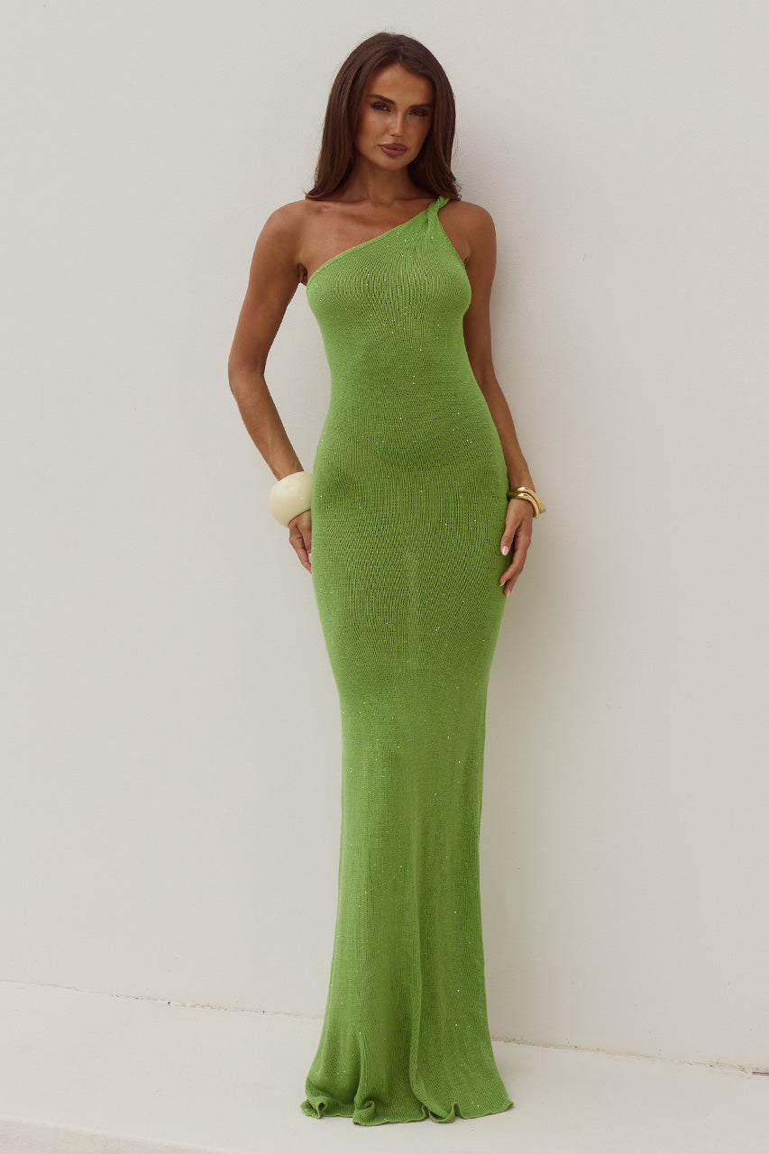 DIANA ASYMMETRIC NECK MAXI DRESS - KIWI
