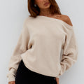 DIONNE OFF SHOULDER KNIT SWEATER - BISCUIT