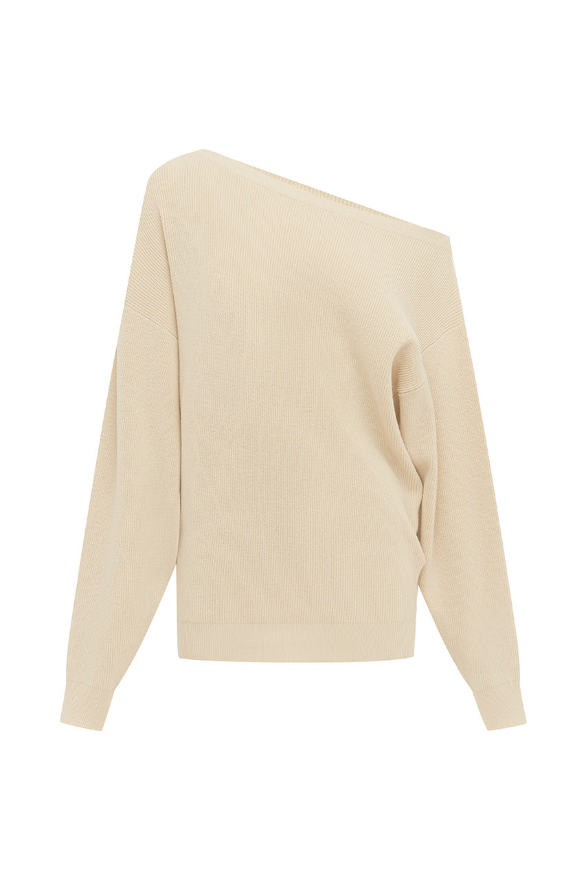 DIONNE OFF SHOULDER KNIT SWEATER - BISCUIT - DIONNEOFFSHOULDERKNITSWEATER-BISCUIT-12