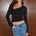 DONELLA CUTOUT LONG SLEEVE TOP - BLACK