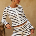 DONNA LONG SLEEVE KNIT TOP - CREAM/CHOCOLATE