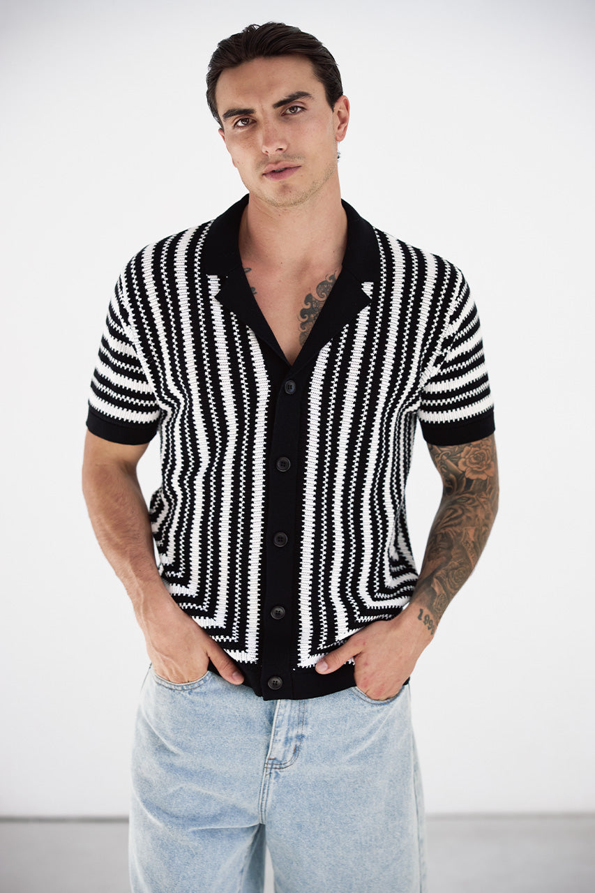 DORIAN SHORT SLEEVE SHIRT - BLACK/WHITE - DORIANSHORTSLEEVESHIRT-BLACKWHIT