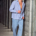 DREW LONG SLEEVE SHIRT - NAVY STRIPE