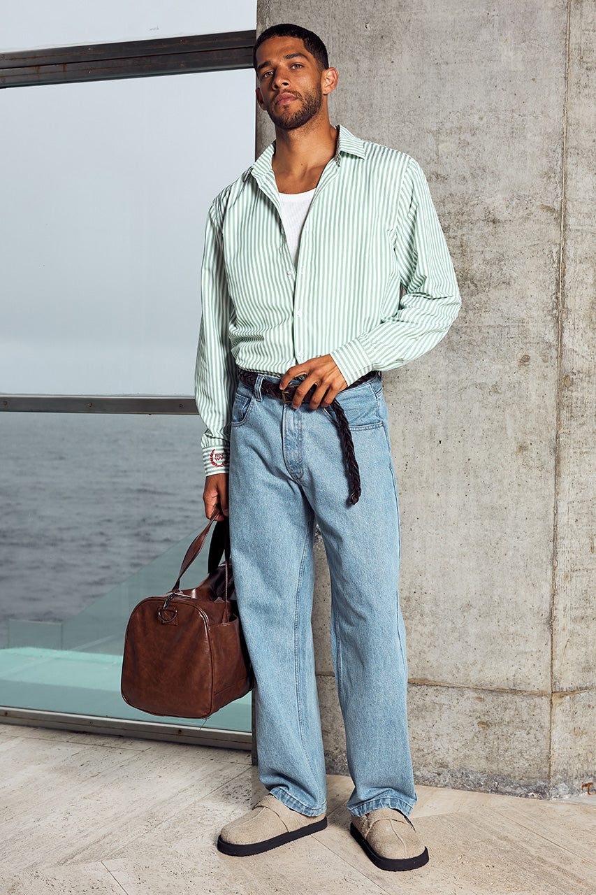 DREW LONG SLEEVE SHIRT - SAGE STRIPE - DREWLONGSLEEVESHIRT-SAGESTRIPE-2