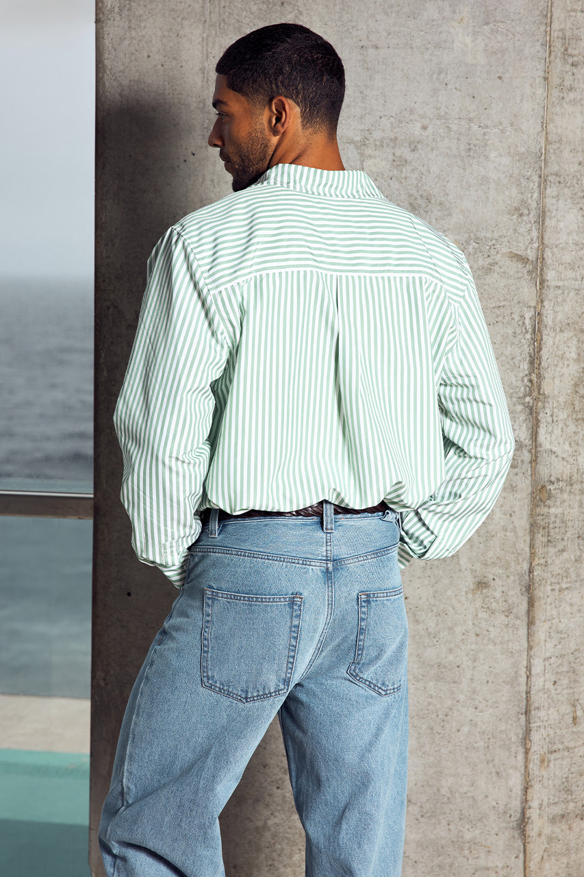 DREW LONG SLEEVE SHIRT - SAGE STRIPE - DREWLONGSLEEVESHIRT-SAGESTRIPE-3