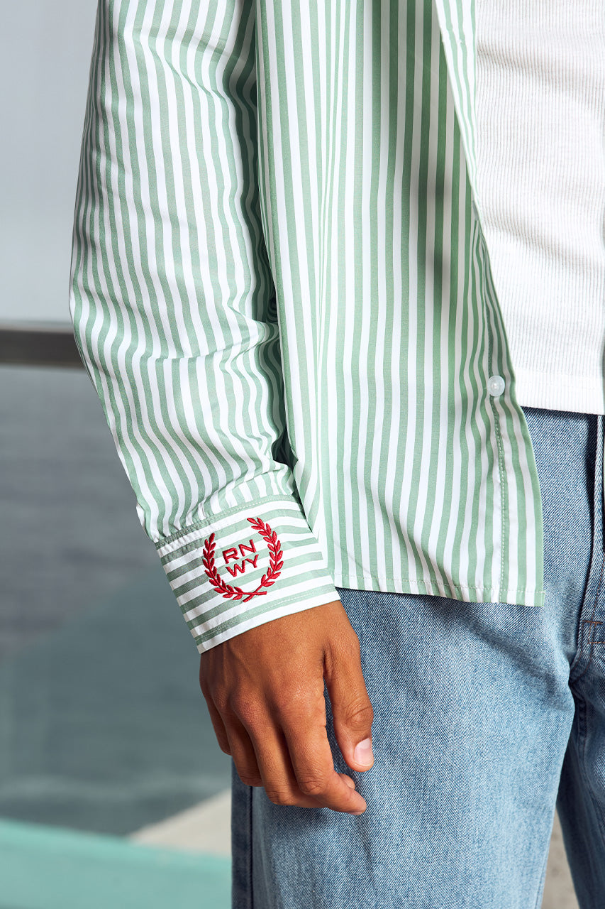 DREW LONG SLEEVE SHIRT - SAGE STRIPE - DREWLONGSLEEVESHIRT-SAGESTRIPE
