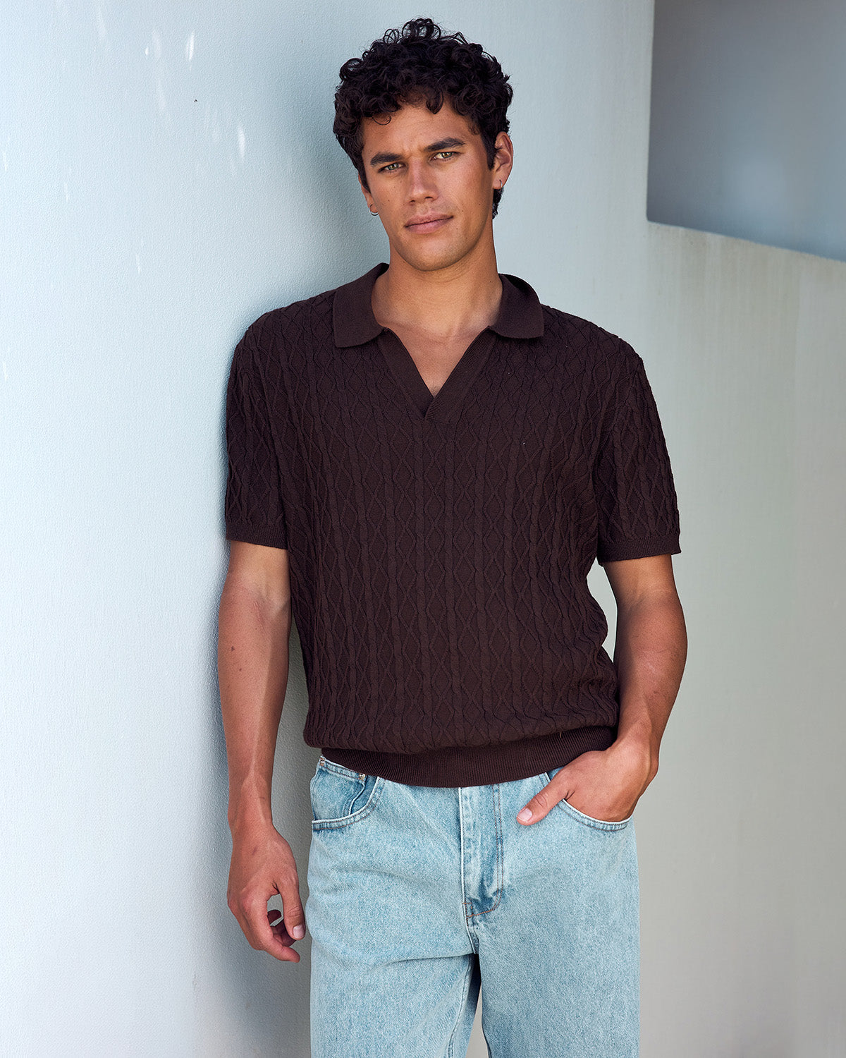 EIRIK THREE QUARTER KNIT TOP - CHOCOLATE - EIRIKTHREEQUARTERKNITTOP-CHOC-01