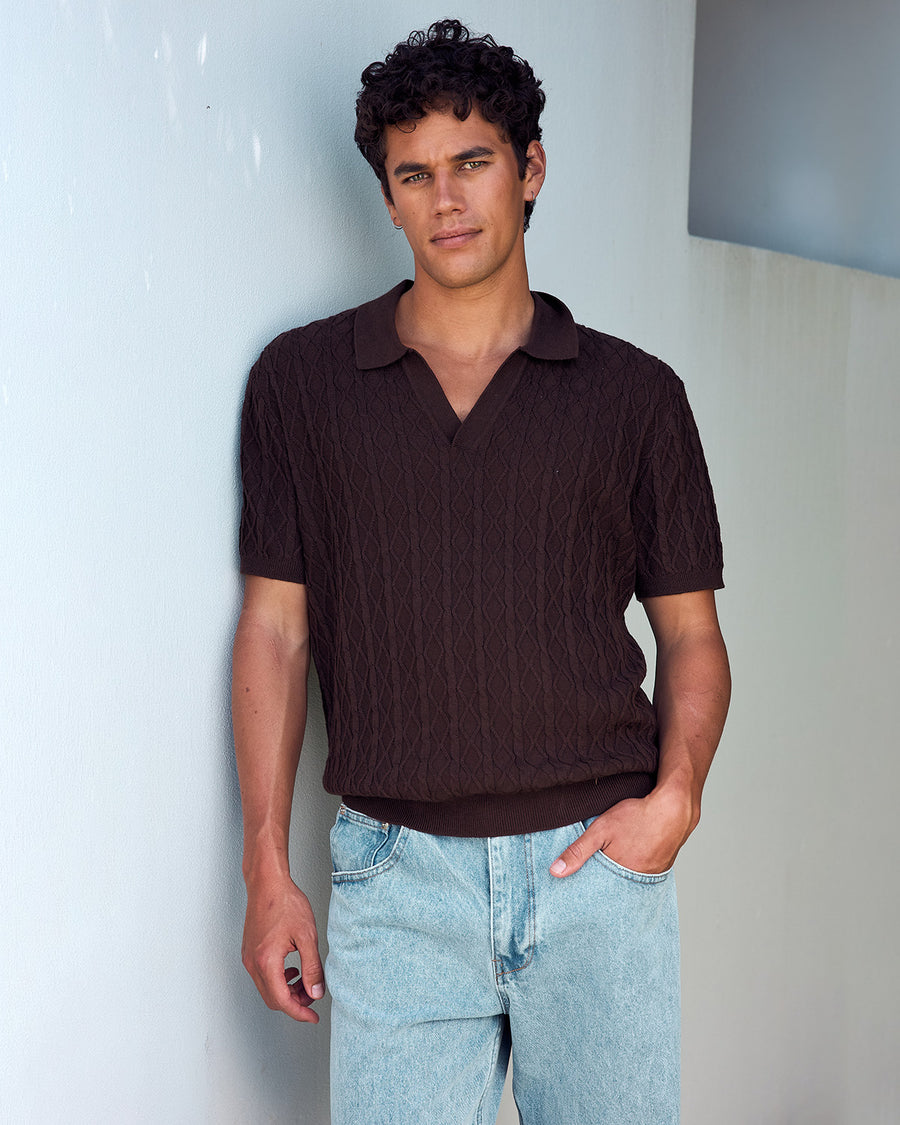 EIRIK THREE QUARTER KNIT TOP - CHOCOLATE - EIRIKTHREEQUARTERKNITTOP-CHOC-01