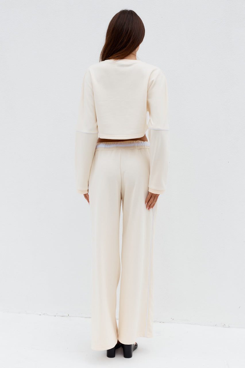 ELERI WIDE LEG TRACK PANTS - BISCUIT