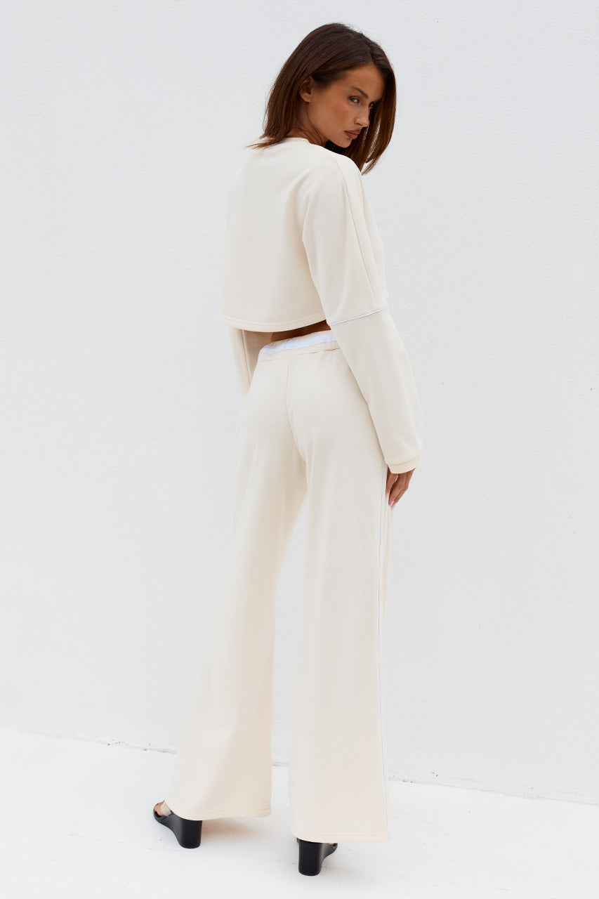 ELERI OVERSIZED LONG SLEEVE CROP TOP - BISCUIT