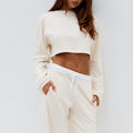 ELERI OVERSIZED LONG SLEEVE CROP TOP - BISCUIT