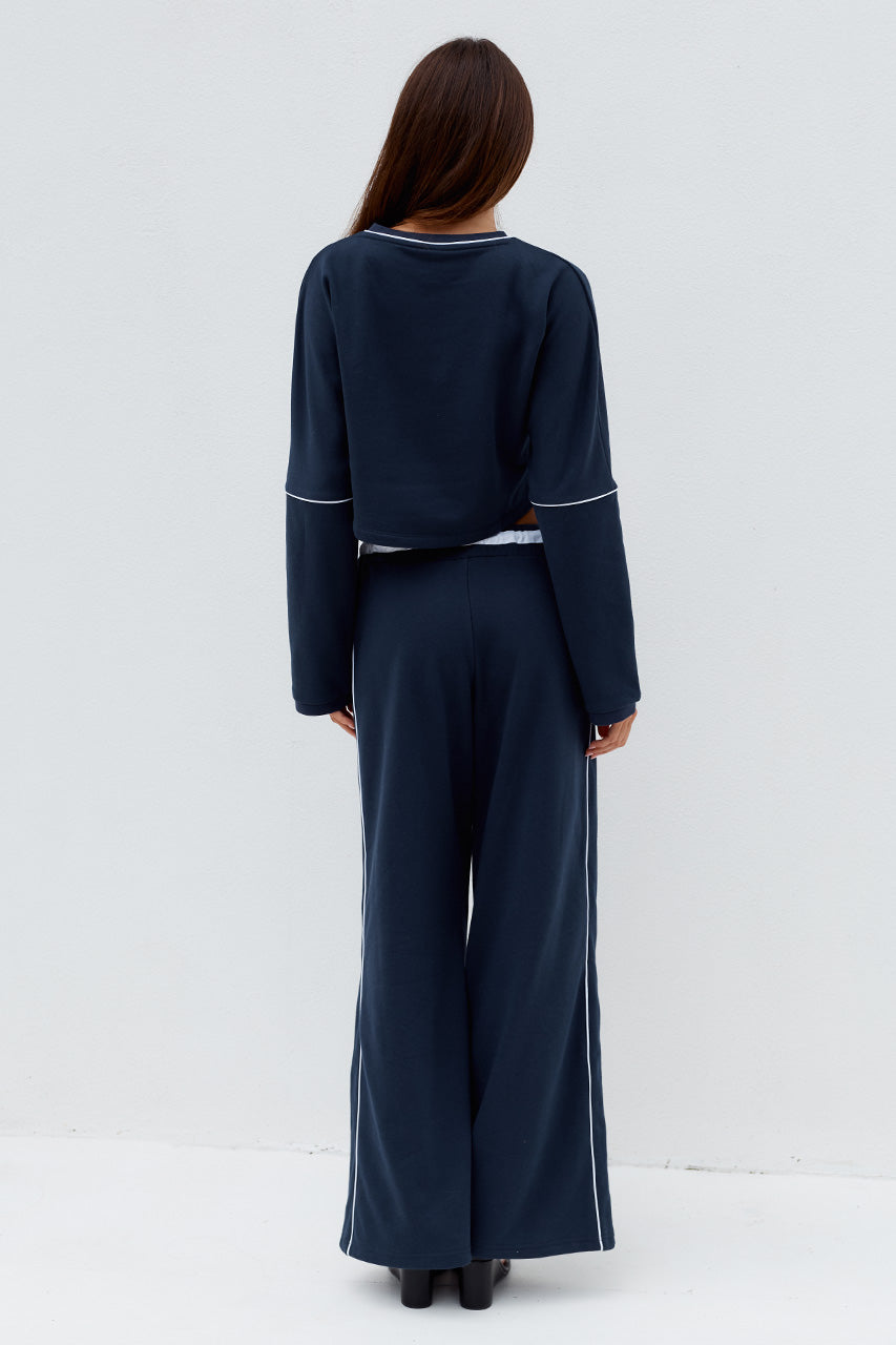 ELERI WIDE LEG TRACK PANTS - STEEL