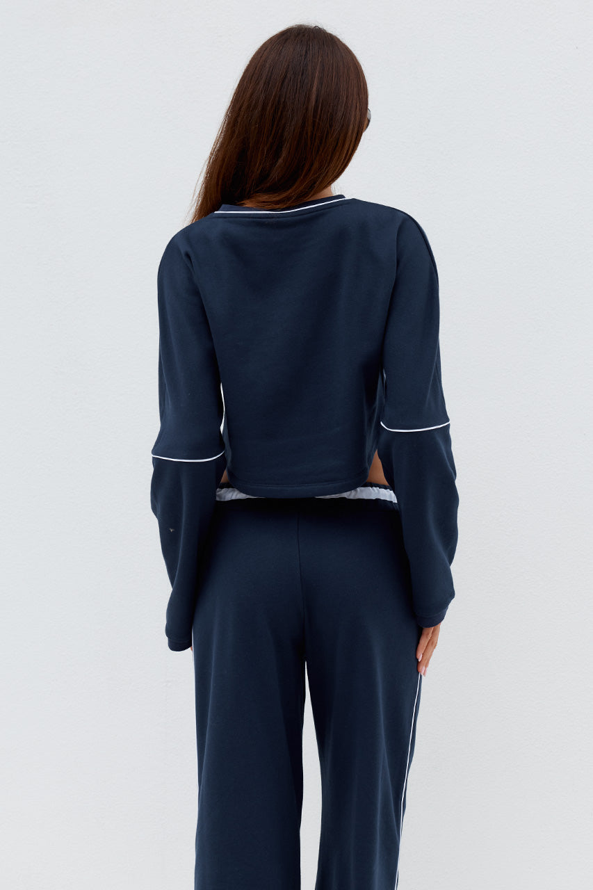 ELERI OVERSIZED LONG SLEEVE CROP TOP - STEEL