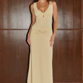 ELIN DRAPED TWIST MIDI DRESS - BUTTER