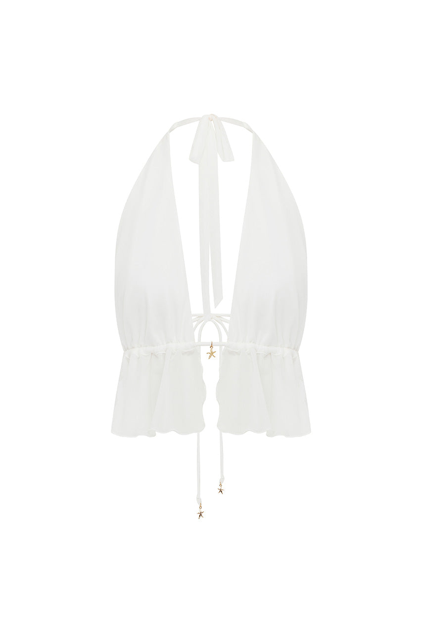 ELIO OPEN BACK HALTER TOP - WHITE - ELIOOPENBACKHALTERTOP-WHITE