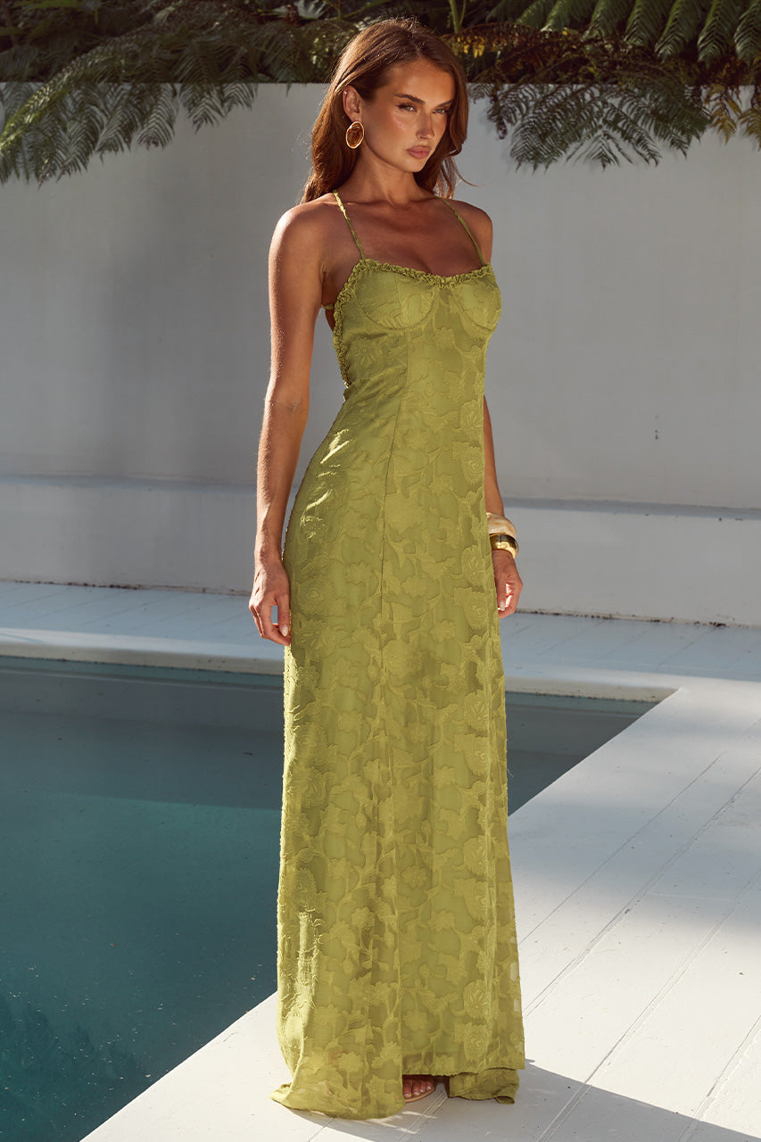 ELLERBY FRILL TRIM MAXI DRESS - OLIVE - ELLERBYFRILLTRIMMAXIDRESS-1