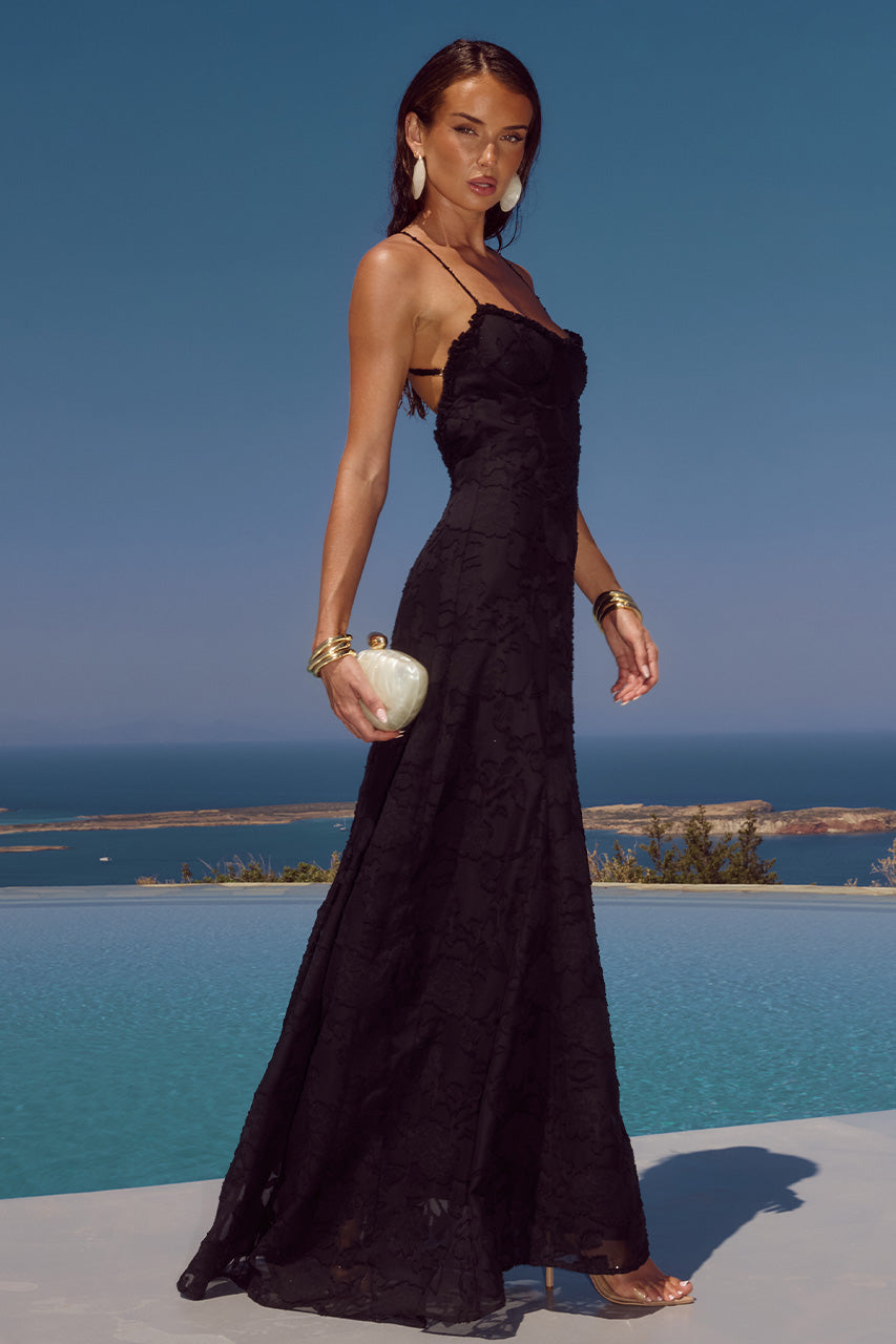 ELLERBY FRILL TRIM MAXI DRESS - BLACK - ELLERBYFRILLTRIMMAXIDRESS-BLACK-1