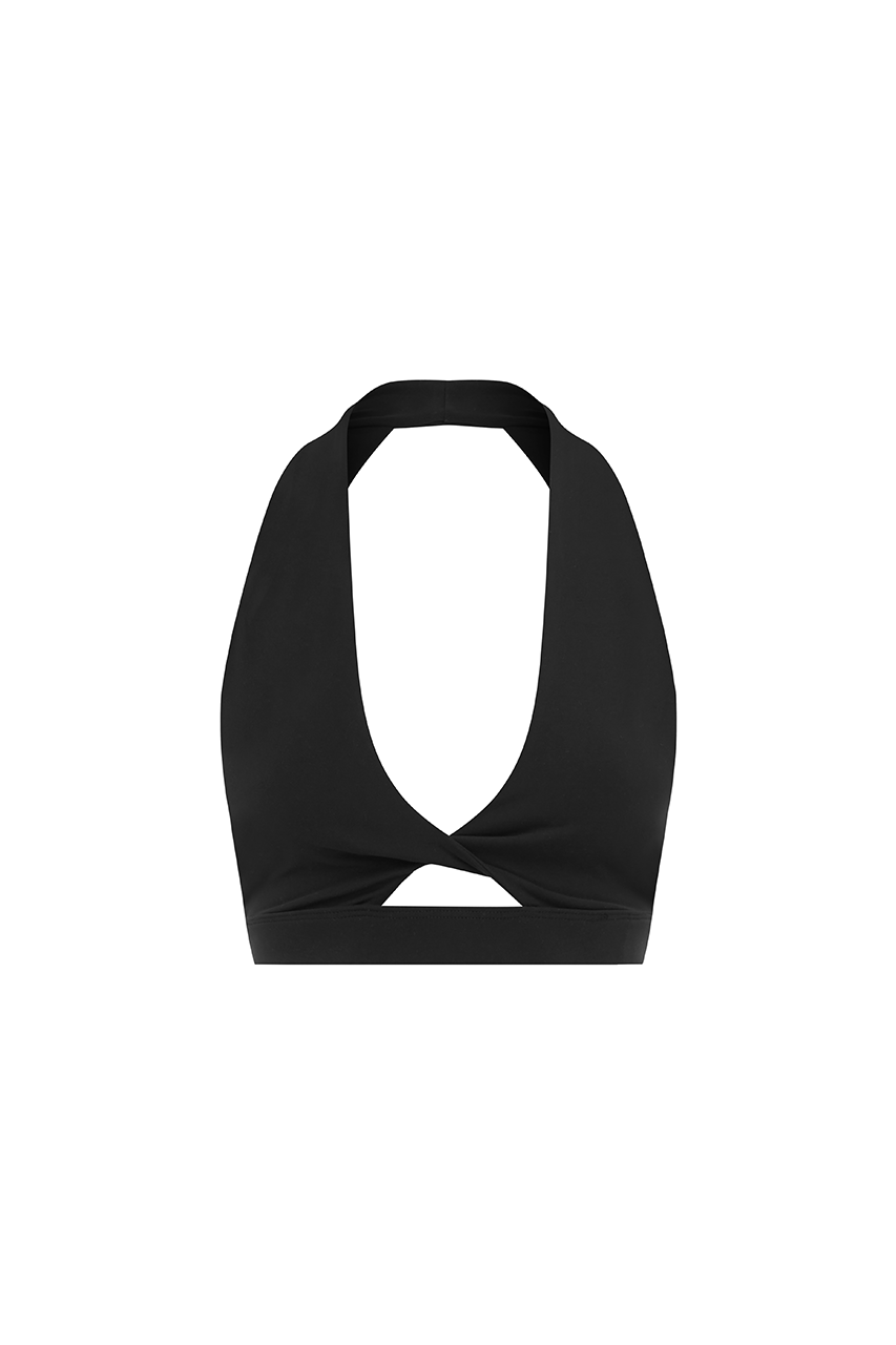 ELLE V-NECK PLUNGE TWIST SPORTS BRA - BLACK - ELLEV-NECKPLUNGETWISTSPORTSBRA-BLACK
