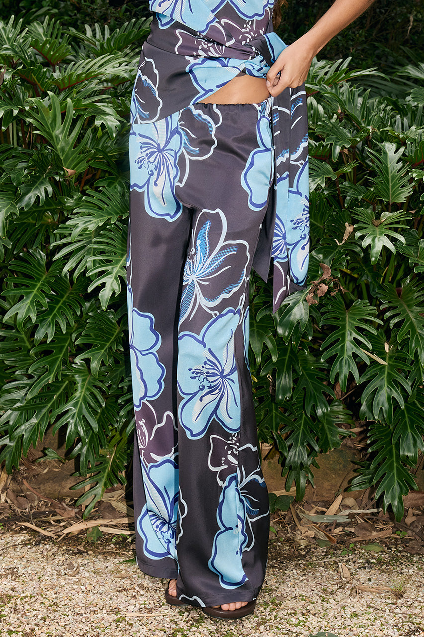KAELI ELASTICATED PALAZZO PANT - MILONI CHOC/BLUE - ELSIEHALTERWRAPTOPXKAELIELASTICATEDPALAZZOPANT-MILONICHOC_BLUE-06