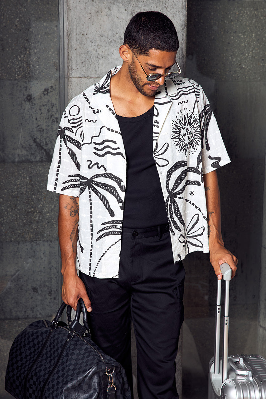 EMILE SHORT SLEEVE SHIRT - CREAM/BLACK