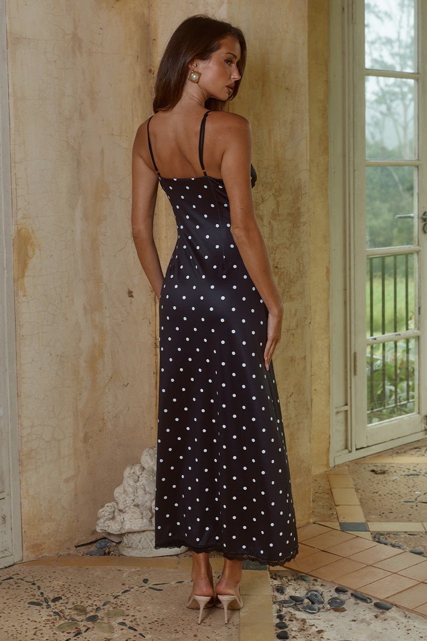 EMILY LACE TRIM CAMISOLE MIDI DRESS - BLACK/WHITE POLKA - EMILYLACETRIMCAMISOLEMIDIDRESS-BLACKANDWHITEPOLKA-06