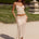 ERIS SEQUIN FLOUNCE MIDI SKIRT - SAND